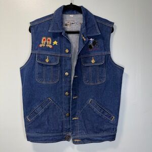 Chori Vintage Western Denim‎ Vest Blue Cross Stitch Embroidery Cowboy Medium